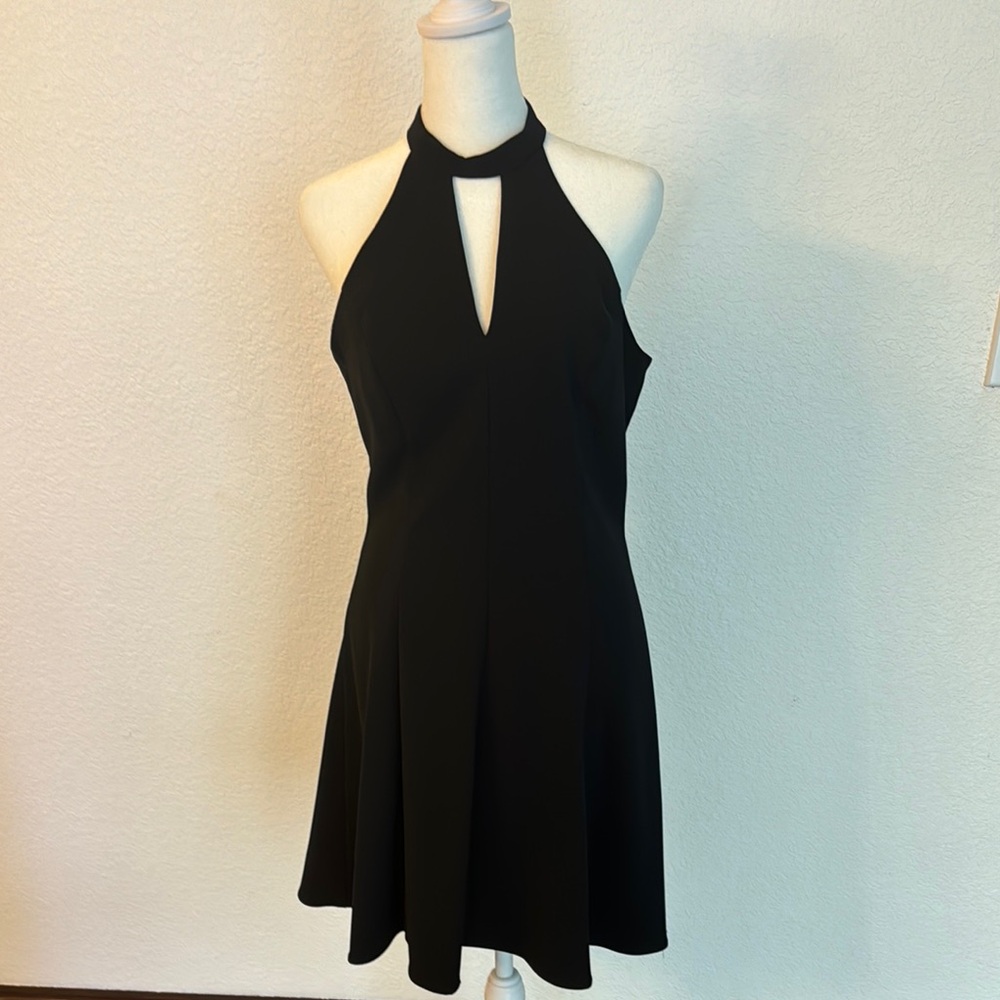 Amanda Uprichard Black Halter Tie Front Cocktail Dress